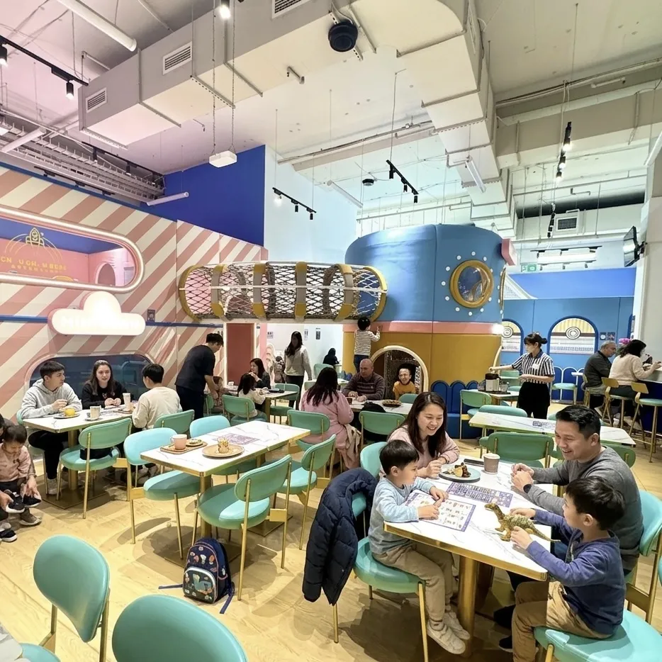 Families enjoying the space-themed café at Chouchou Bebe Tuggerah